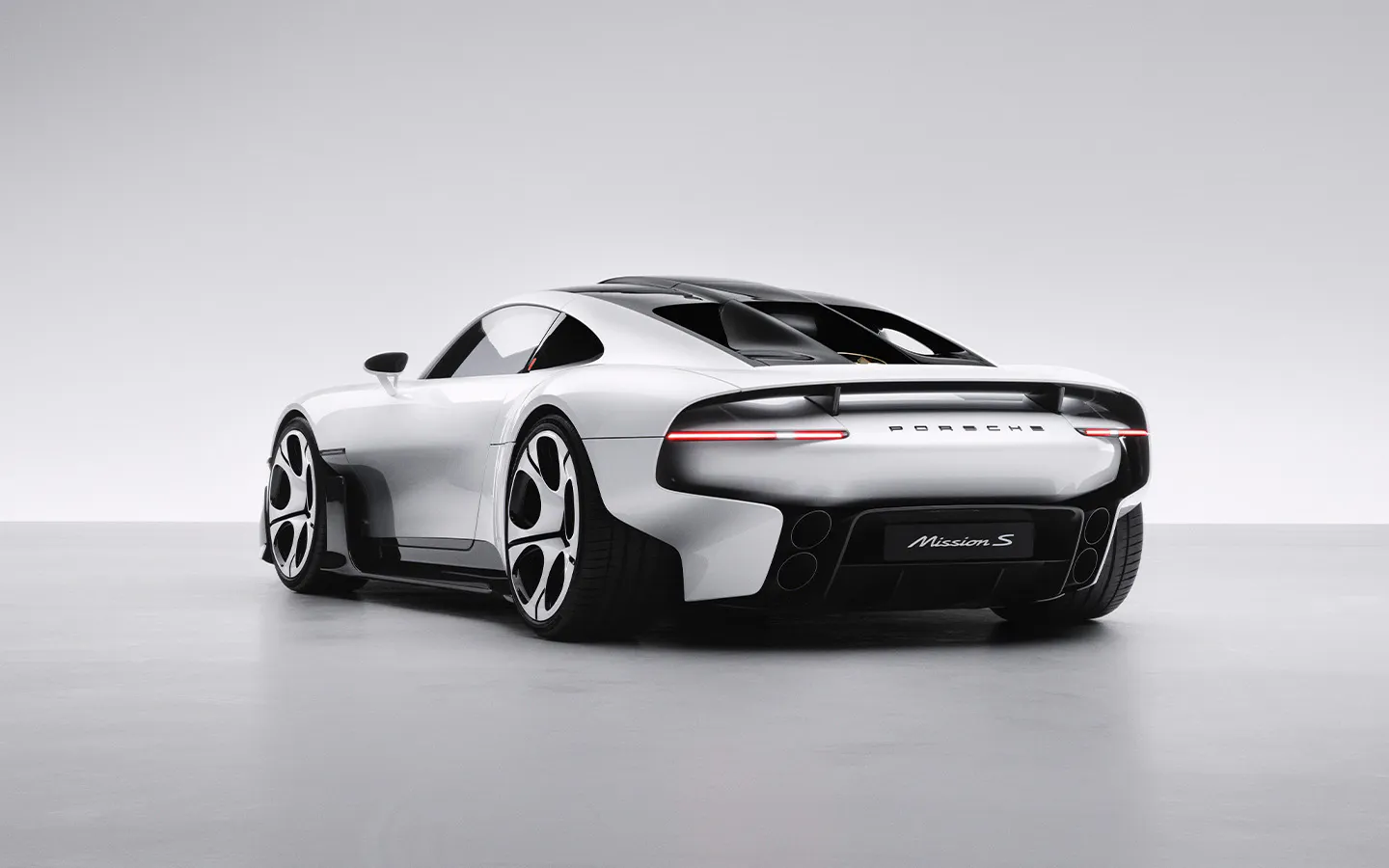 Rear three-quarter view of Porsche Mission S vision model