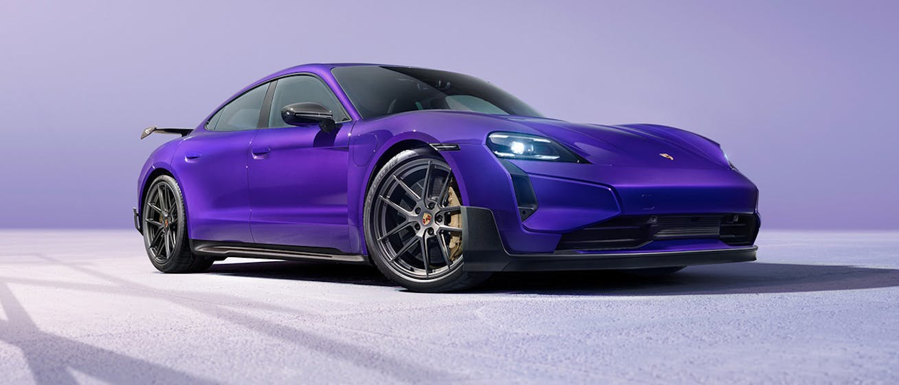Taycan Turbo GT with Weissach package on purple background