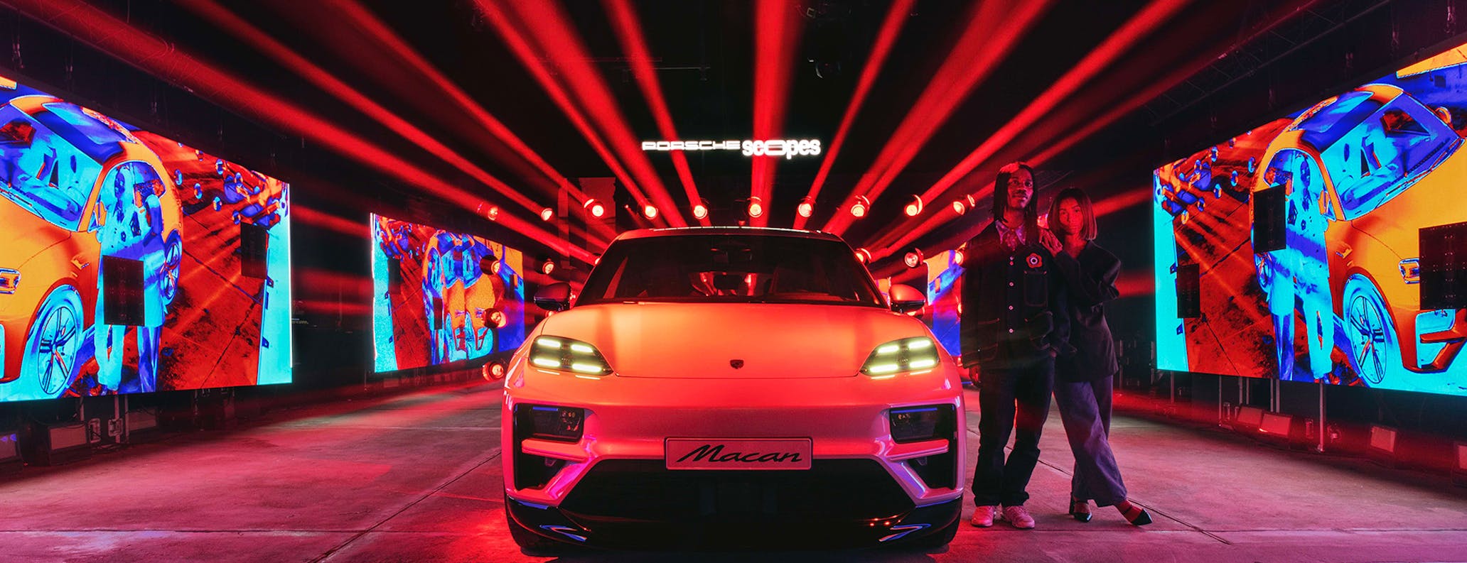 Porsche Macan Electric art installation by PRSMC at Porsche SCOPES, Marseille, France
