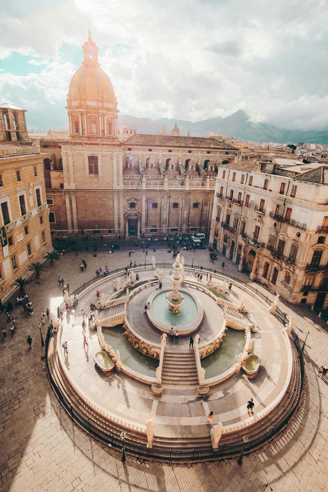 Baroque square with fountain and church in Sicily