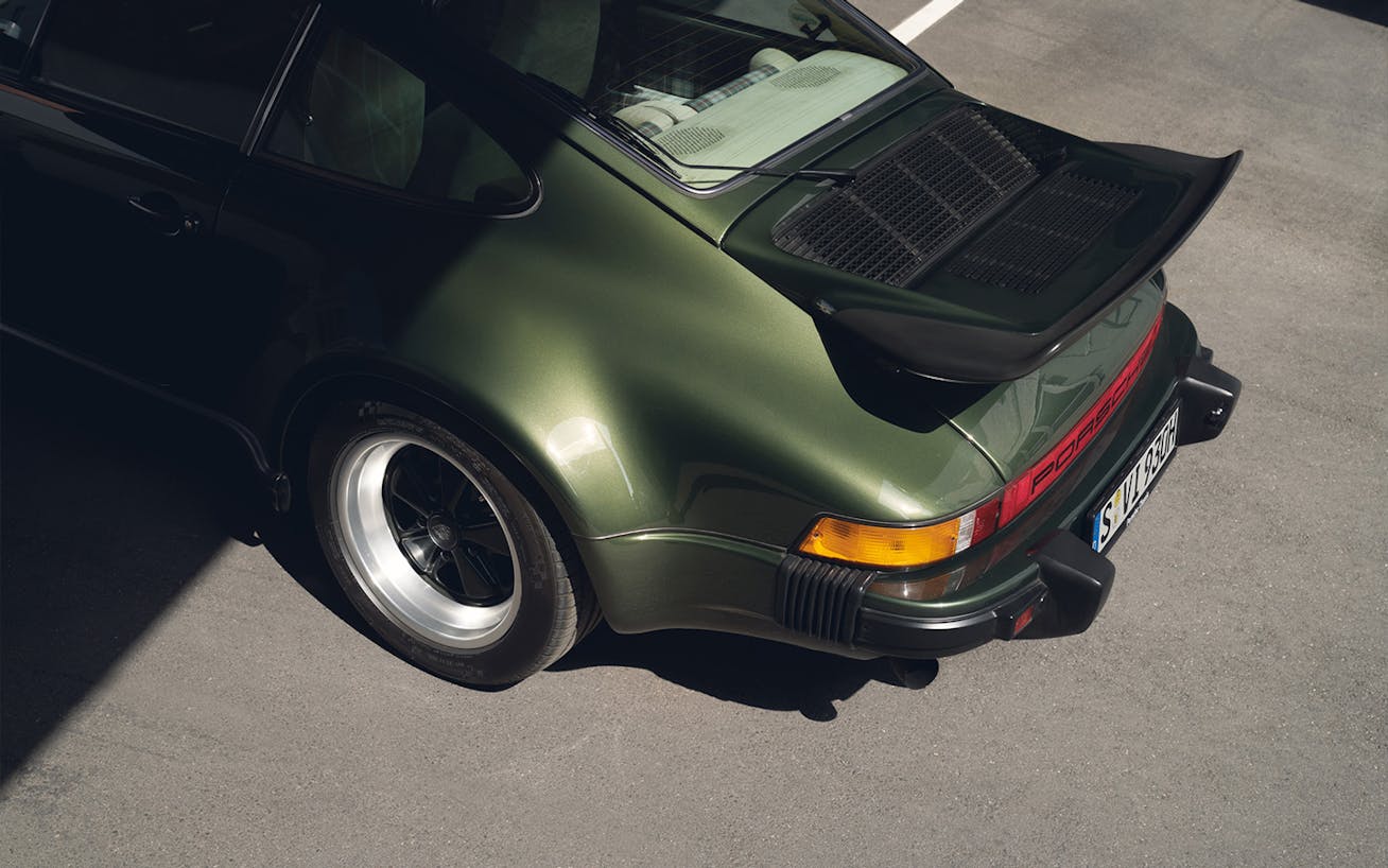 Rear spoiler on a classic Porsche 911 G Turbo car 