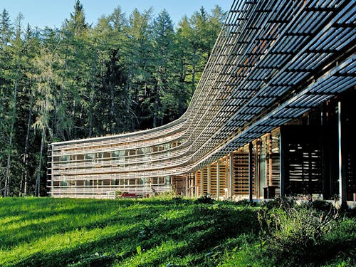 Sustainable building in Alps, made with large quantities of timber