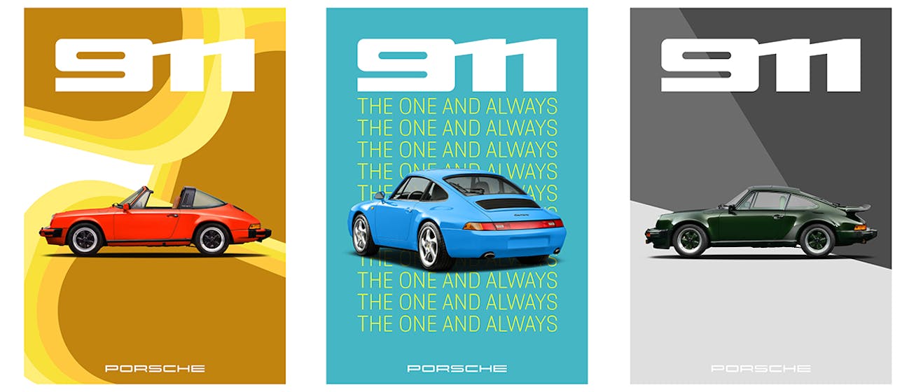 Composite image of three Porsche Poster Studio posters