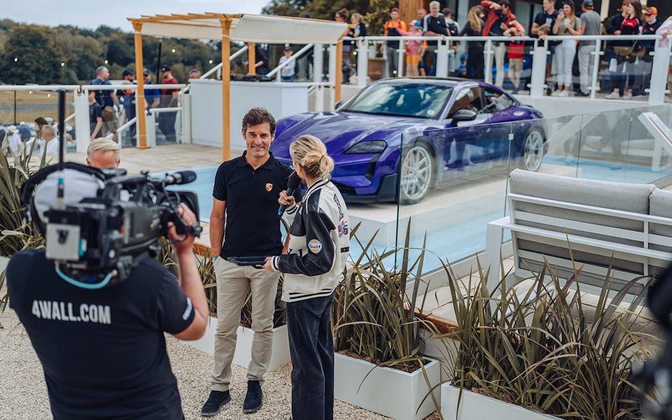 Mark Webber being interviewed at 2024 Goodwood Festival of Speed