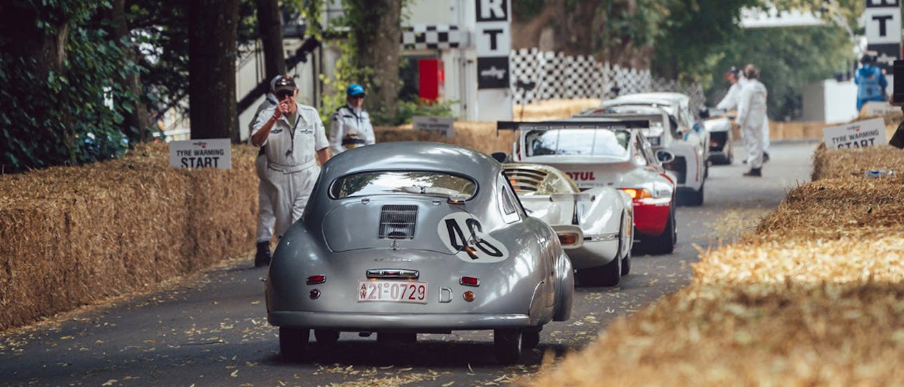 Classic Porsche cars at Goodwood Festival of Speed Hillclimb start 