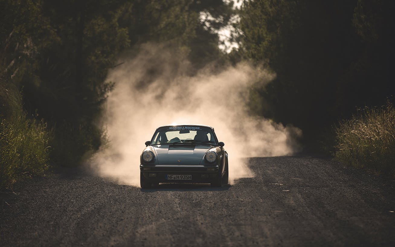 Porsche 911 in nature at sunset