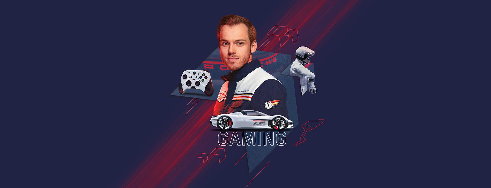Composite CGI image of a Porsche employee working in Esports