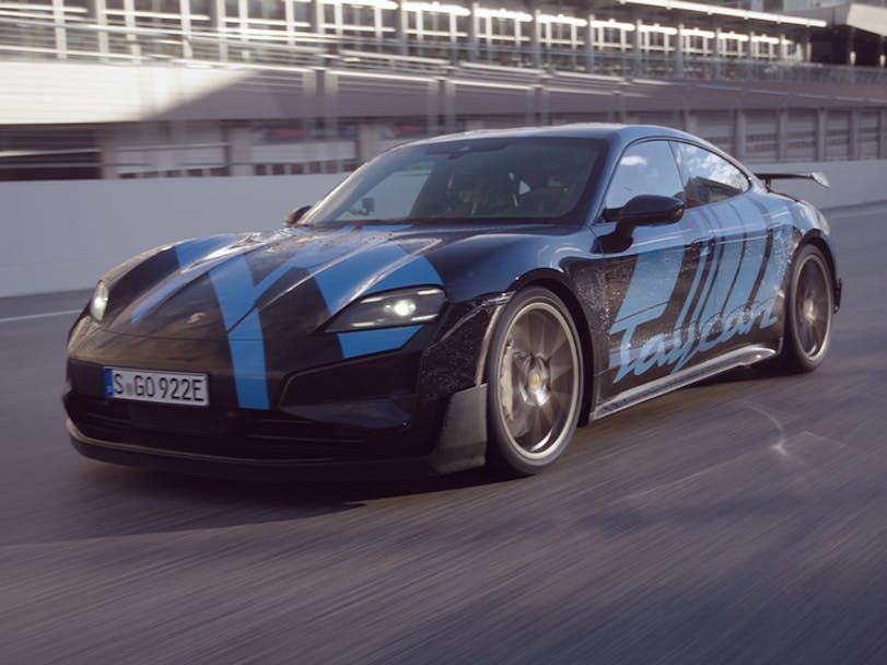 Porsche Taycan Turbo GT driving on racetrack