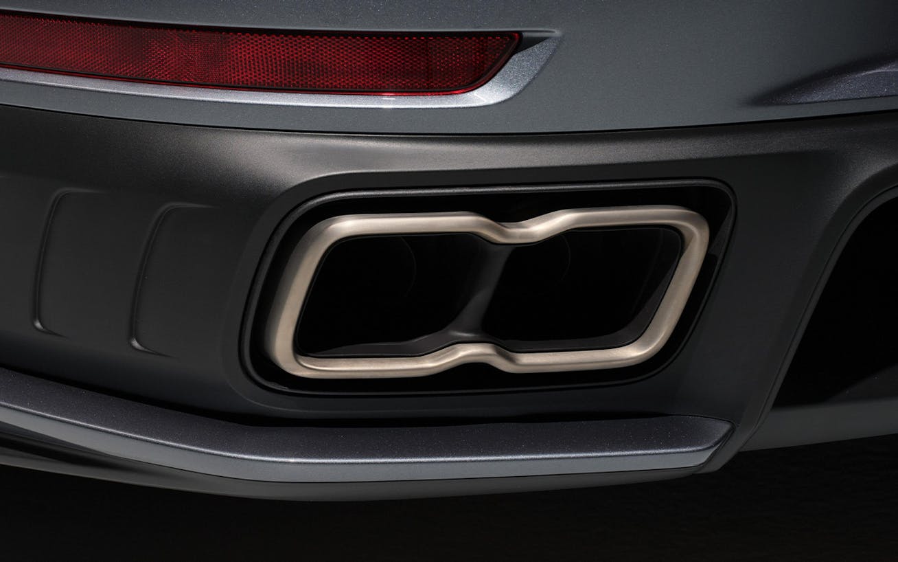 Detail of exhaust system of Porsche 911 Turbo S (type 992.2) 