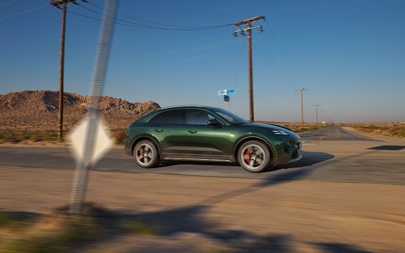 All-electric Porsche Macan 4S with off-road design package on road