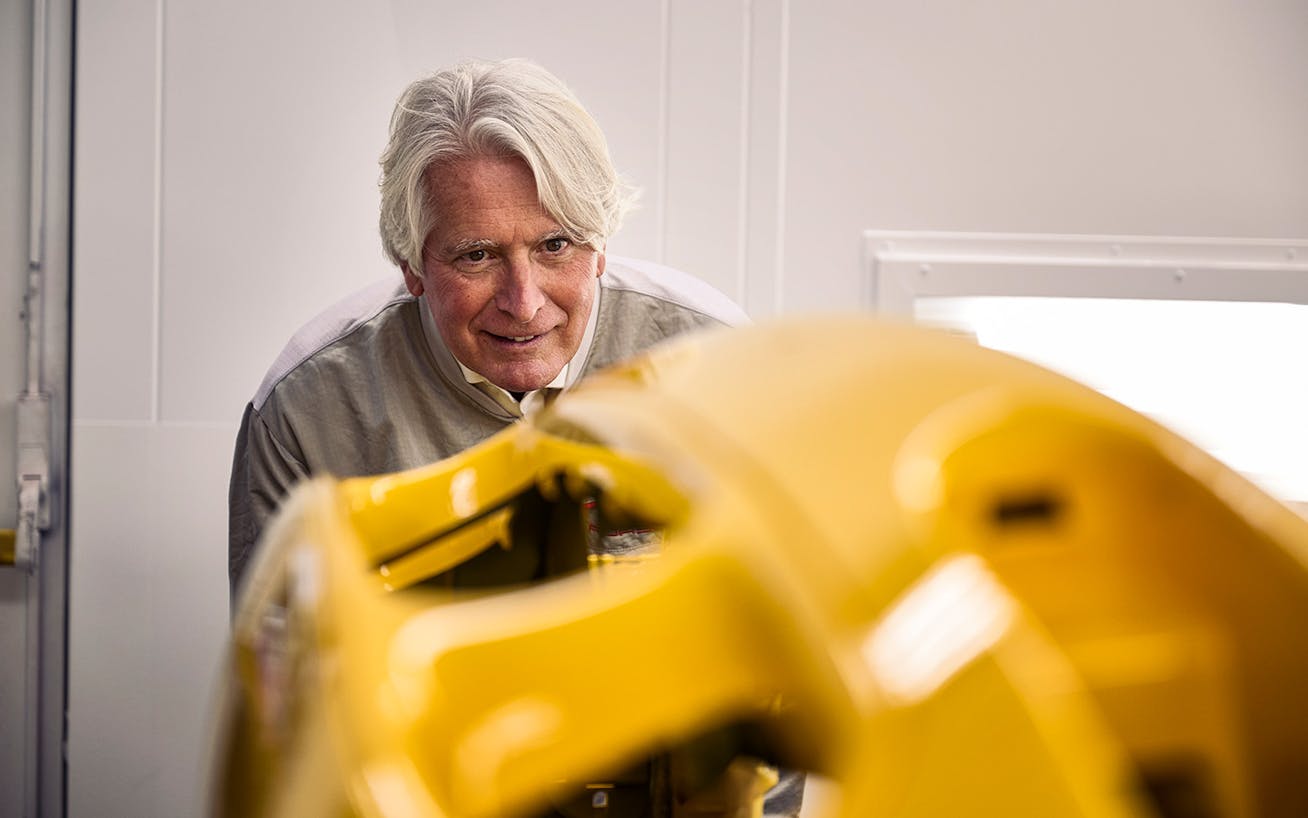 Sonderwunsch customer inspects Porsche 911 Speedster component at factory