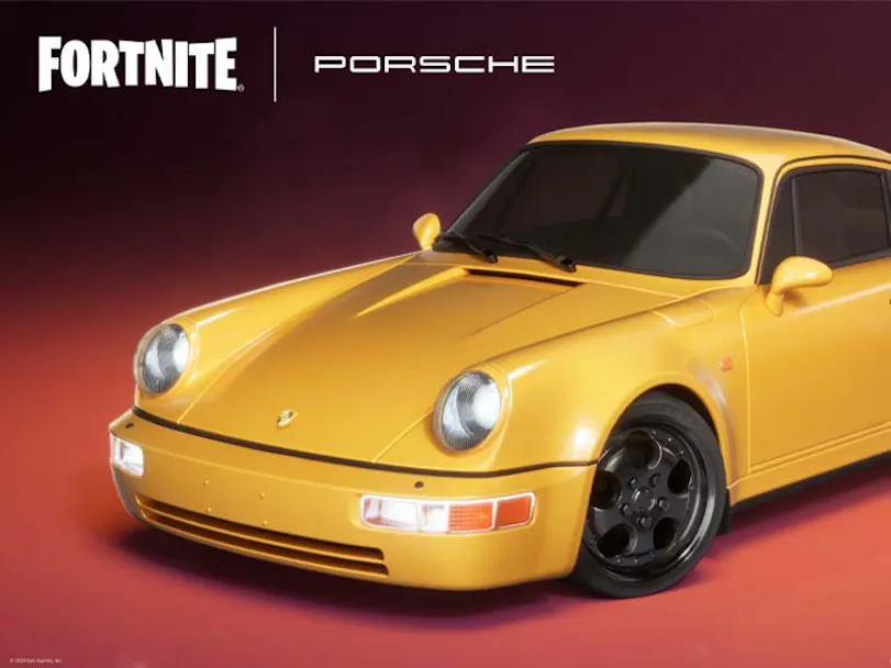 Porsche 911 Turbo (type 964) from Fortnite in a red studio backdrop