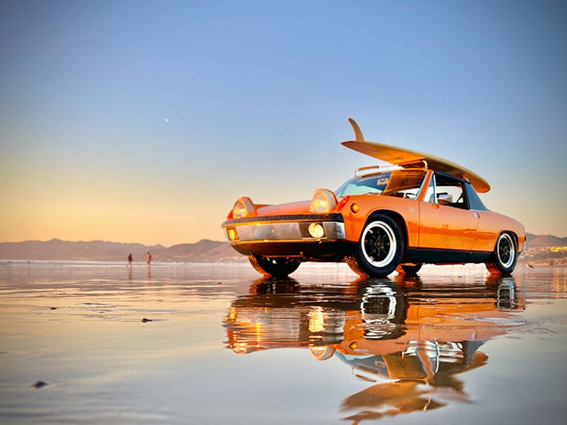 1972 Porsche 914 in Signal Orange on California beach