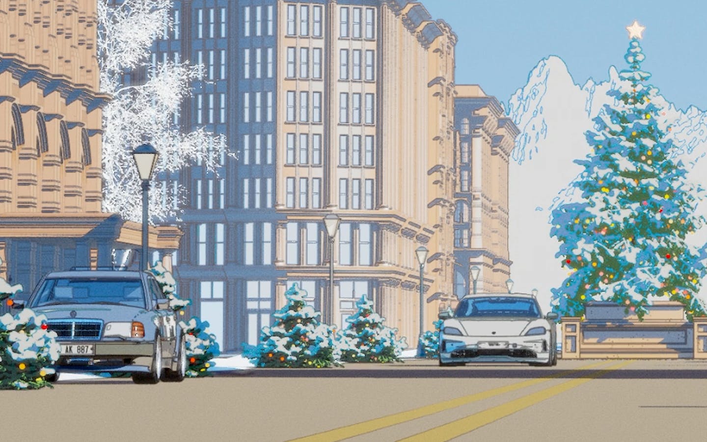 Mercedes-Benz 500E with Porsche 911 Targa in 2025 Porsche Holiday film