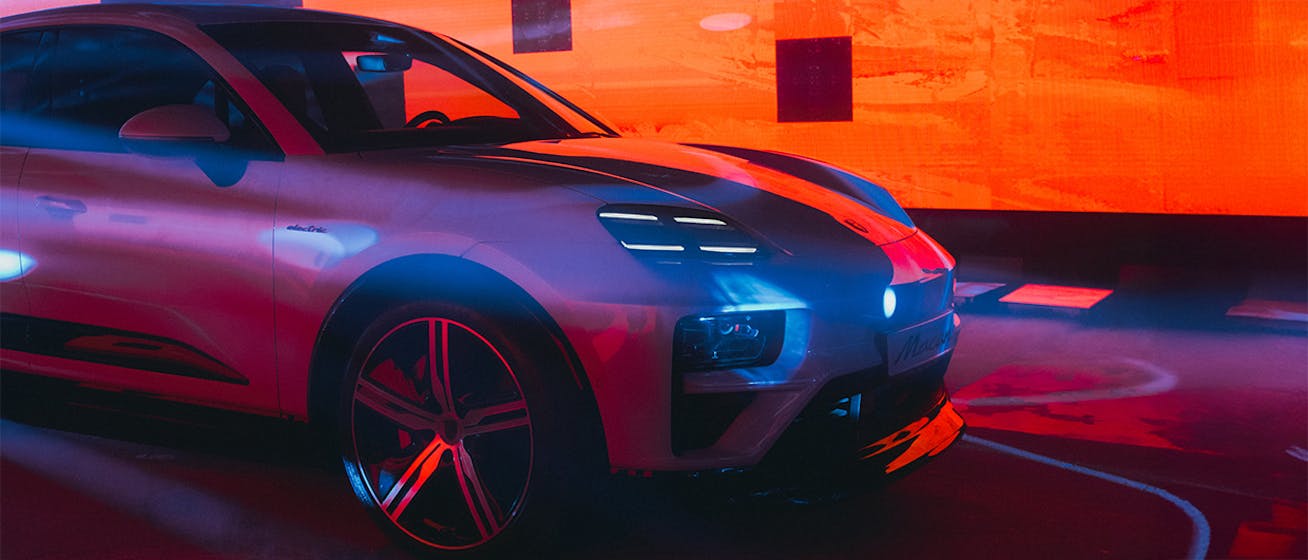 Porsche Macan Electric art car installation at Porsche SCOPES Marseille