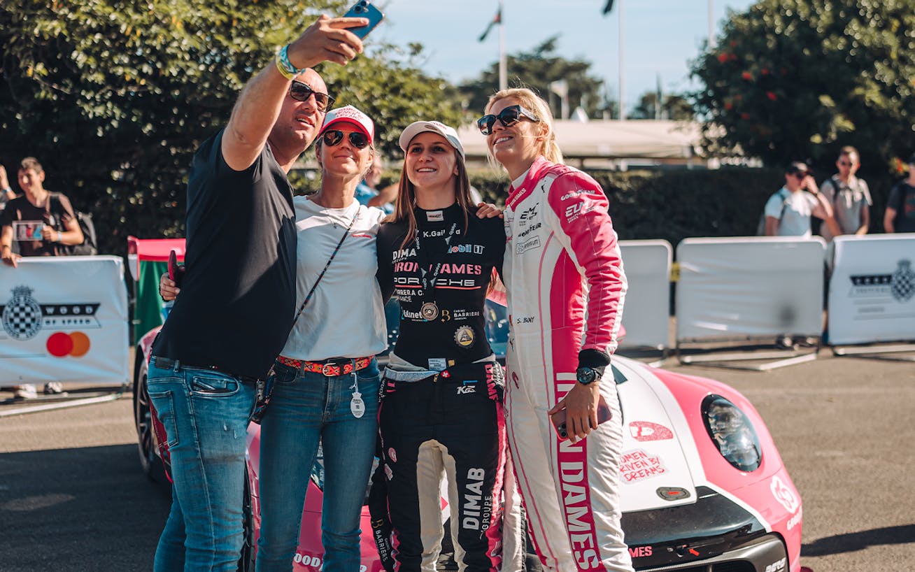 Sarah Bovy (right) and fellow Porsche x Iron Dames driver, Karen Gaillard at Goodwood Festival of Speed