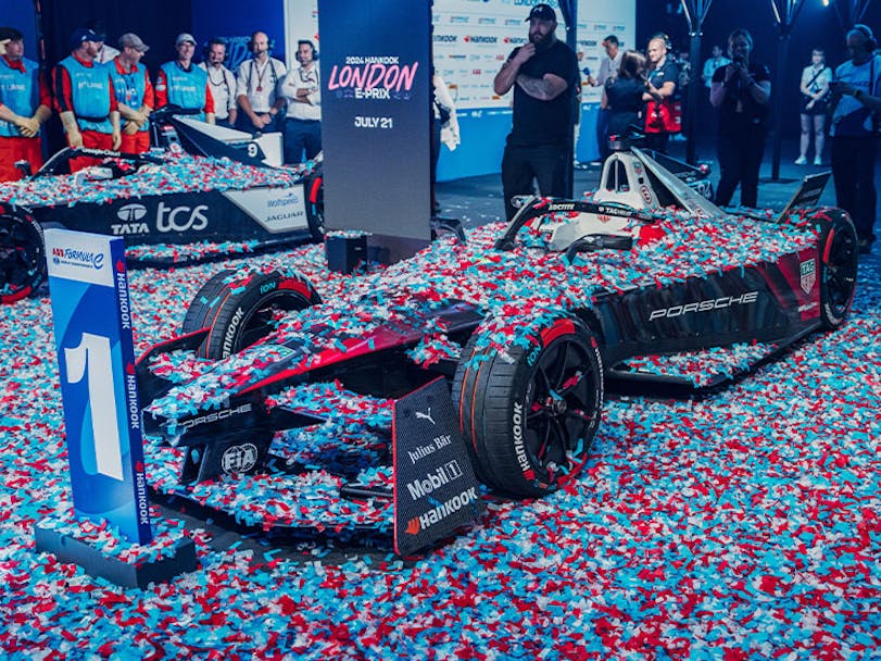 TAG Heuer Porsche Formula E 99X Electric covered in confetti