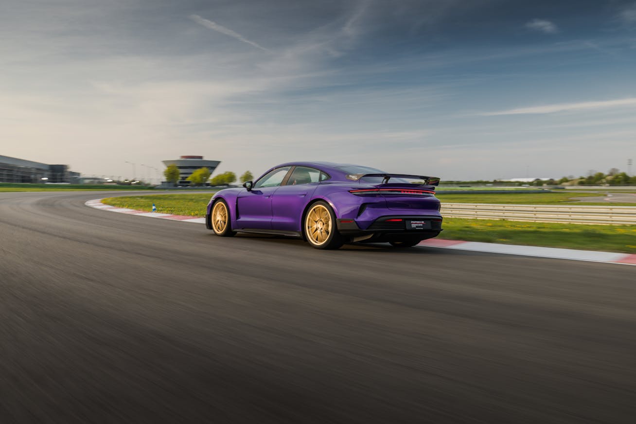 Porsche Taycan Turbo GT driving on racetrack