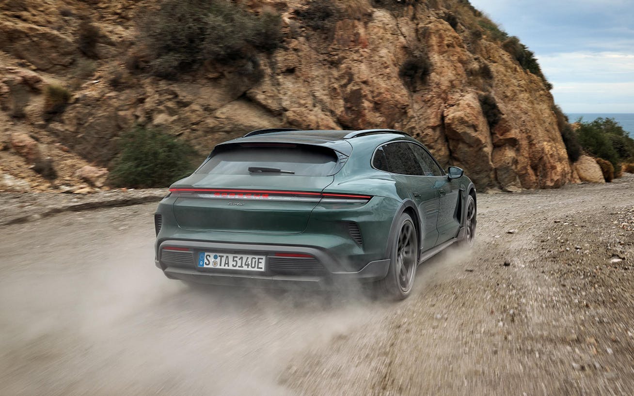 Porsche Taycan Turbo Sport Turismo driving on Spanish road