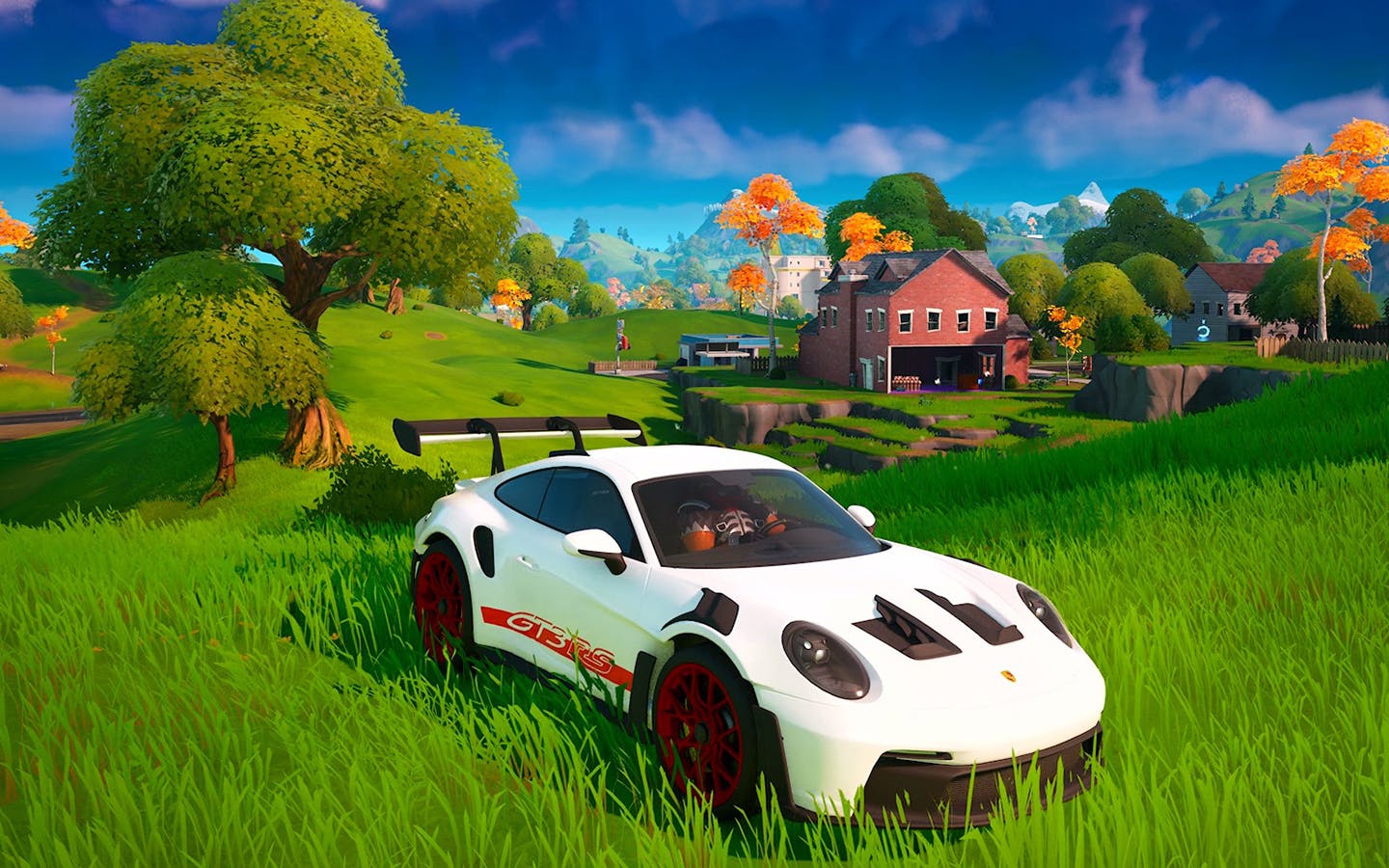 Front, side view of the Porsche 911 GT3 RS featured in Fortnite
