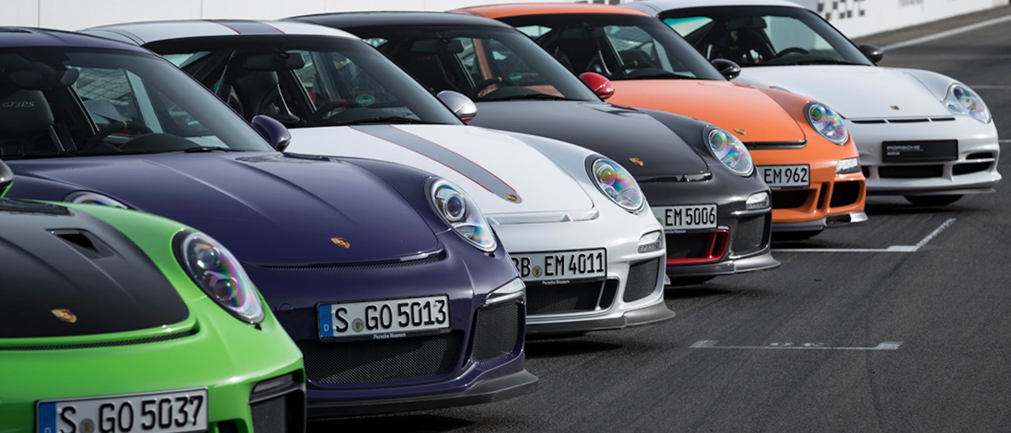 Row of GT3 RS cars parked up