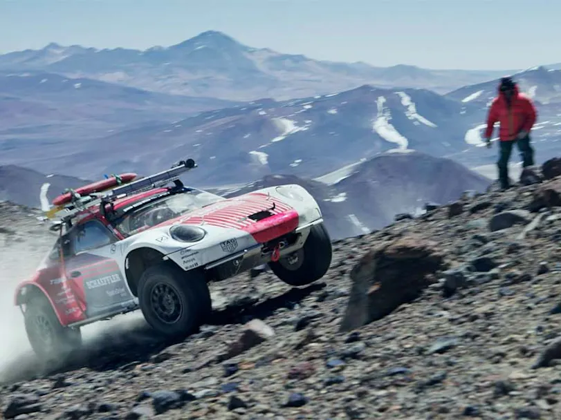 Modified Porsche 911 climbing Ojos del Salado volcano in Chile