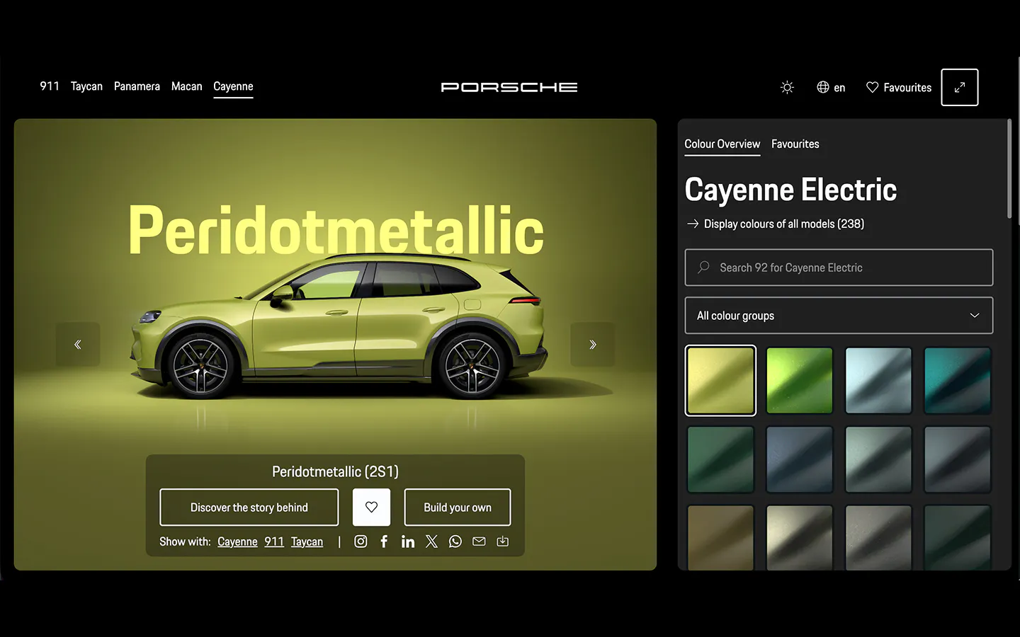 Screenshot of Porsche Cayenne Electric in Peridot Metallic Paint To Sample paint