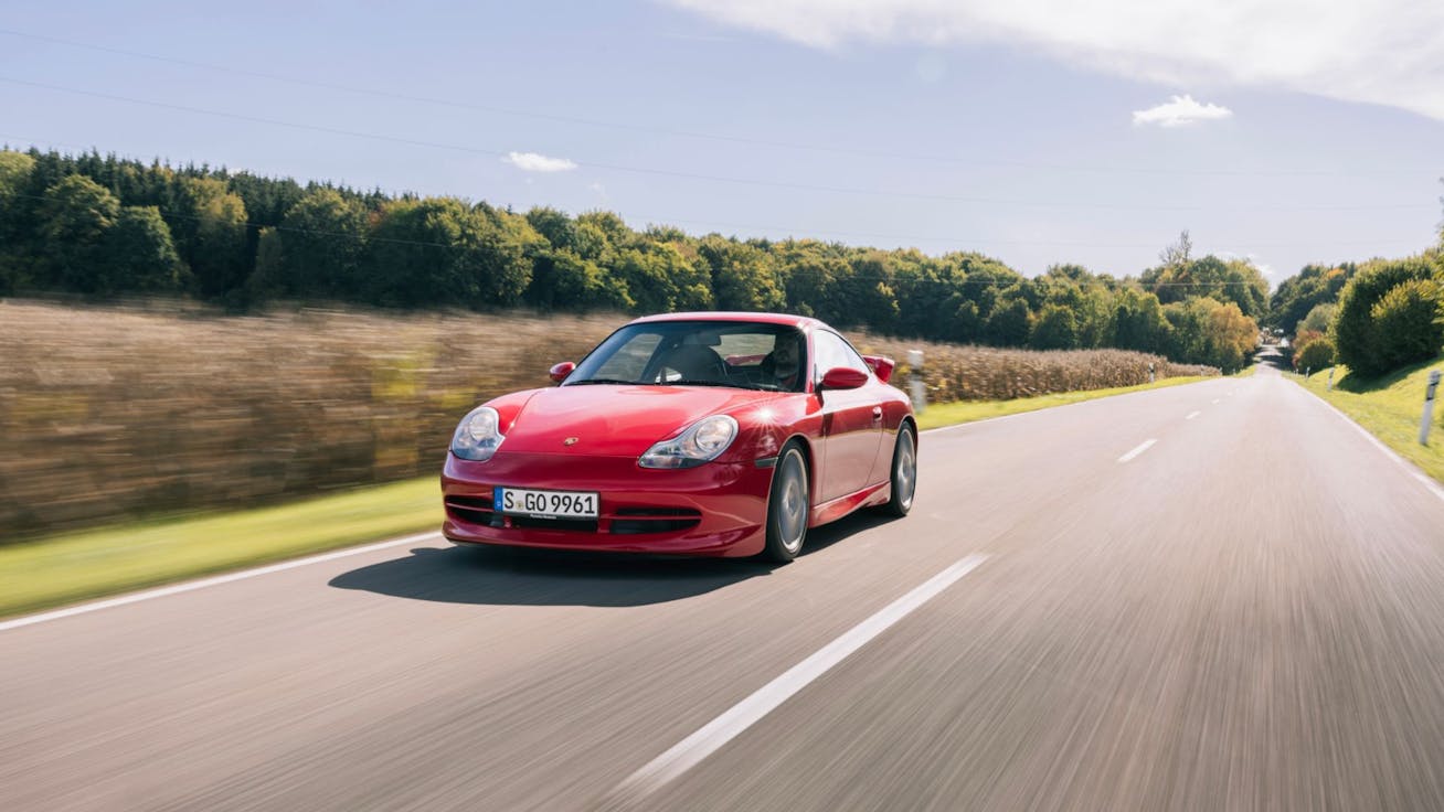 Porsche 911 GT3 (type 996) driving on open road