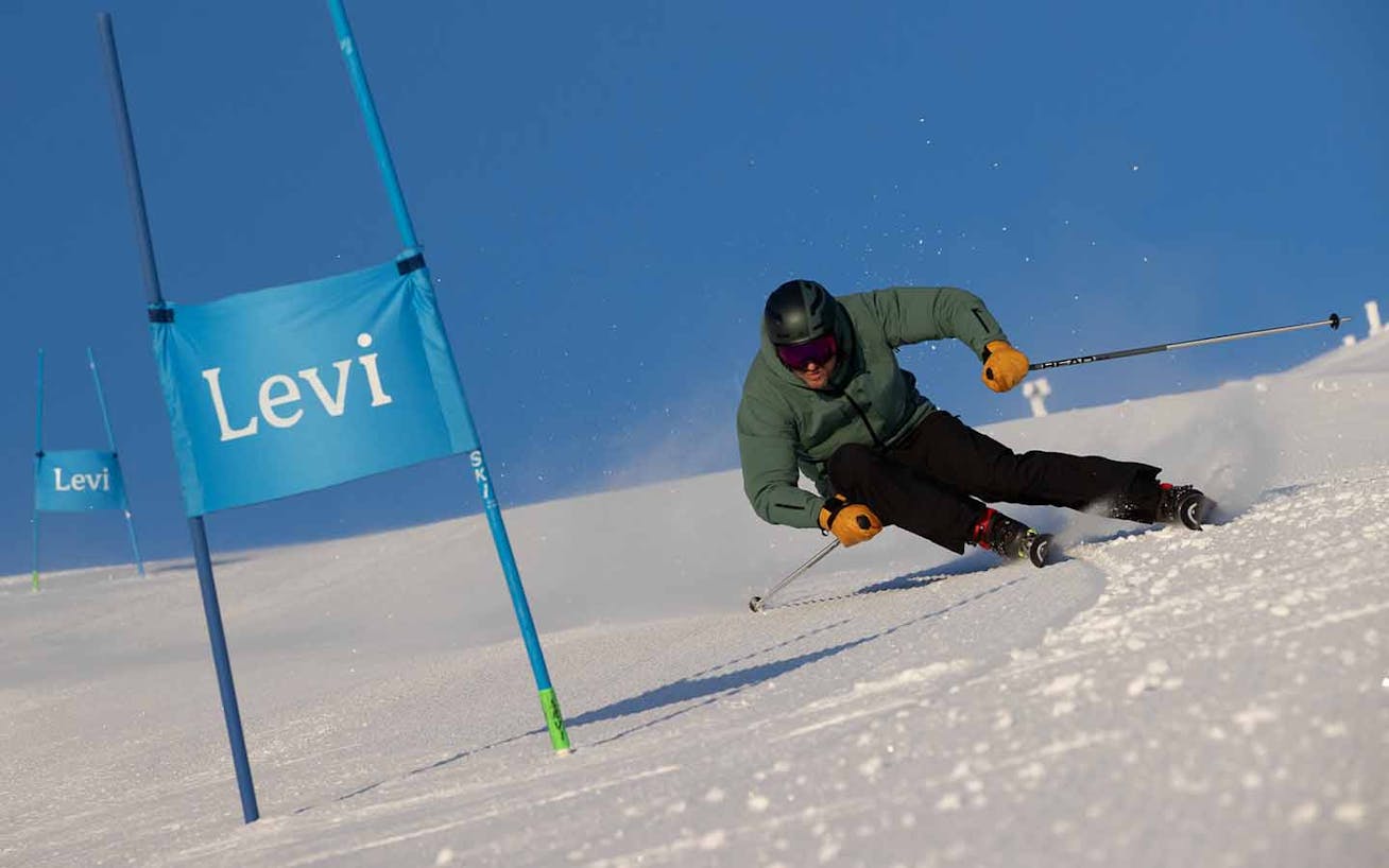 Aksel Lund Svindal skiing on mountain in Levi, Finland