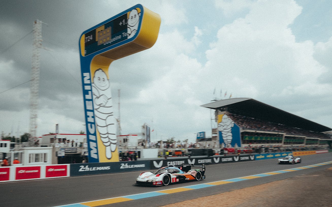 Porsche racecars on track at 24 Hours of Le Mans