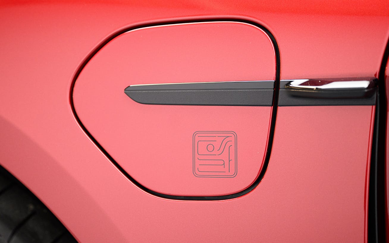 Korean-inspired logo on charging port of Porsche Taycan Turbo K-Edition