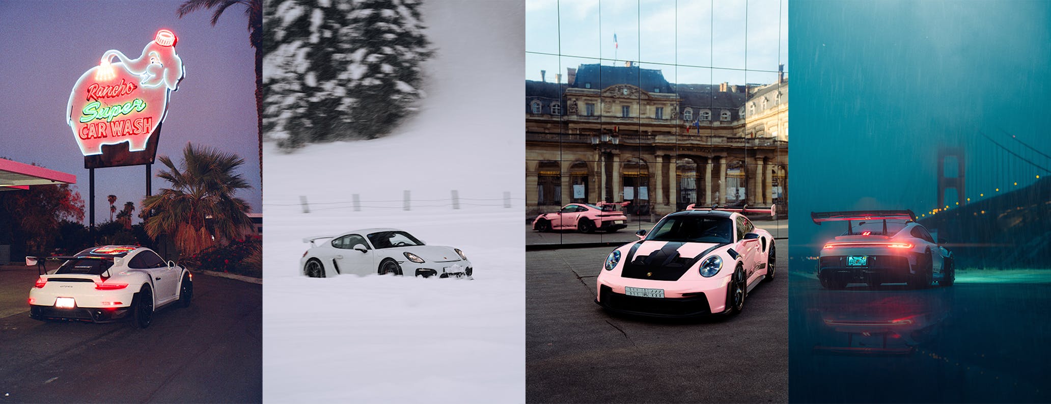 Collage of some top Porsche social media moments of 2025 including the 911 GT3 RS and 718 Cayman GT4  