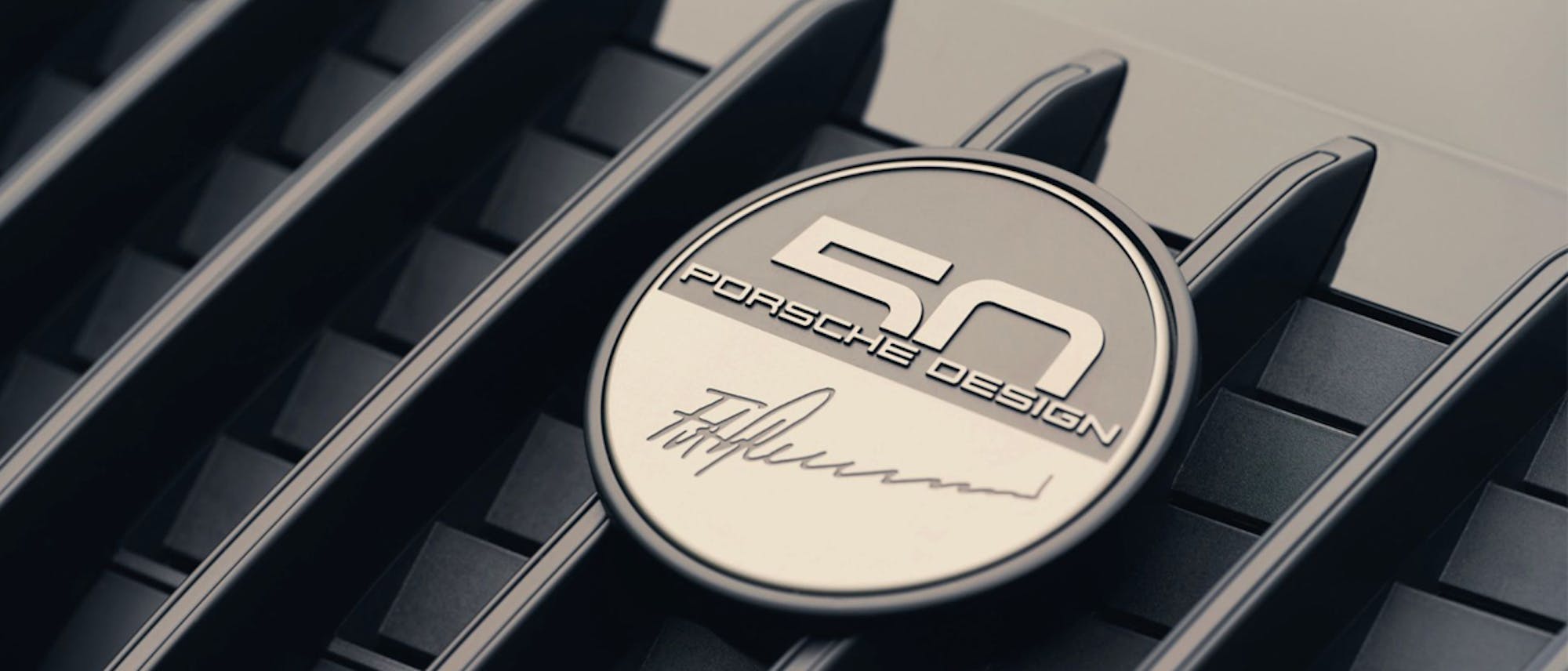 Porsche Design 50th Anniversary badge with F. A. Porsche signature