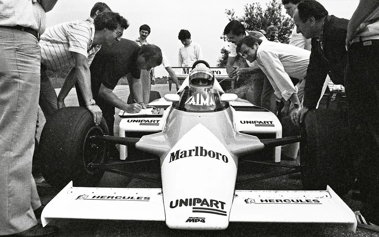 The McLaren Formula One car in 1982, featuring the TAG-Porsche Turbo engine 