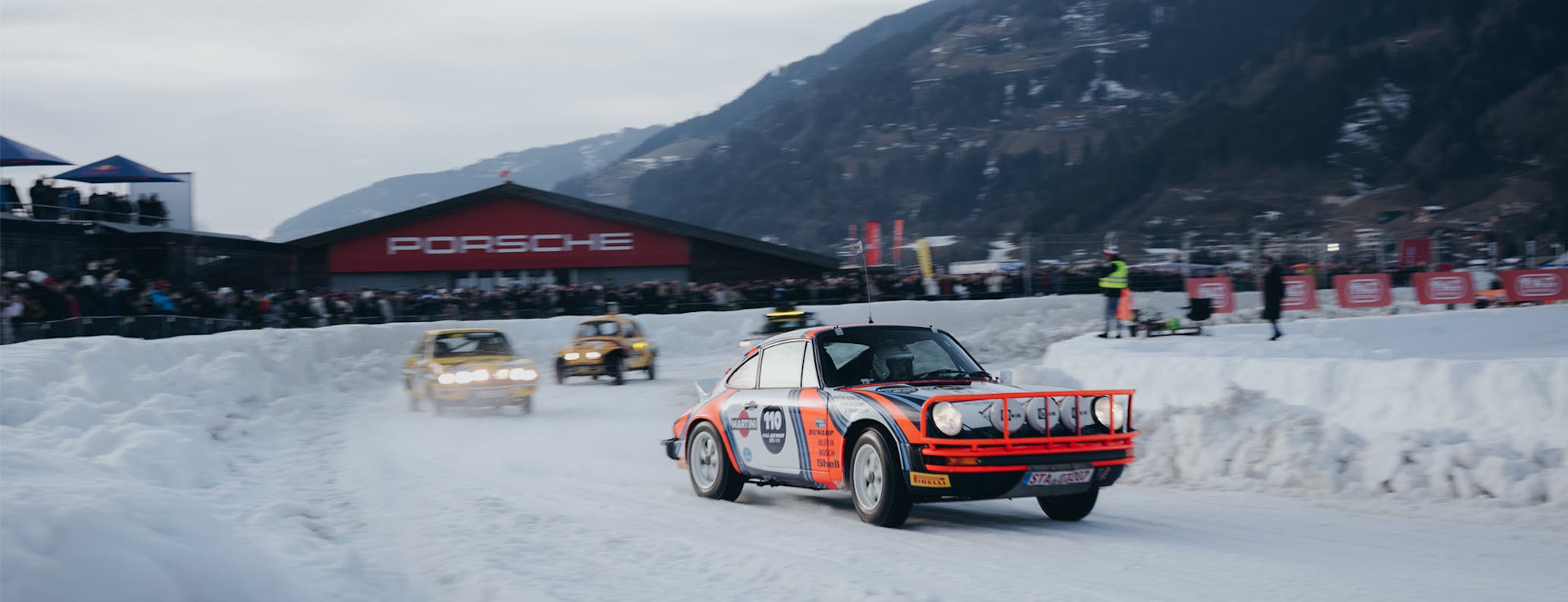 Classic Porsche 911s drifting on ice at the F.A.T. Ice Race 2025