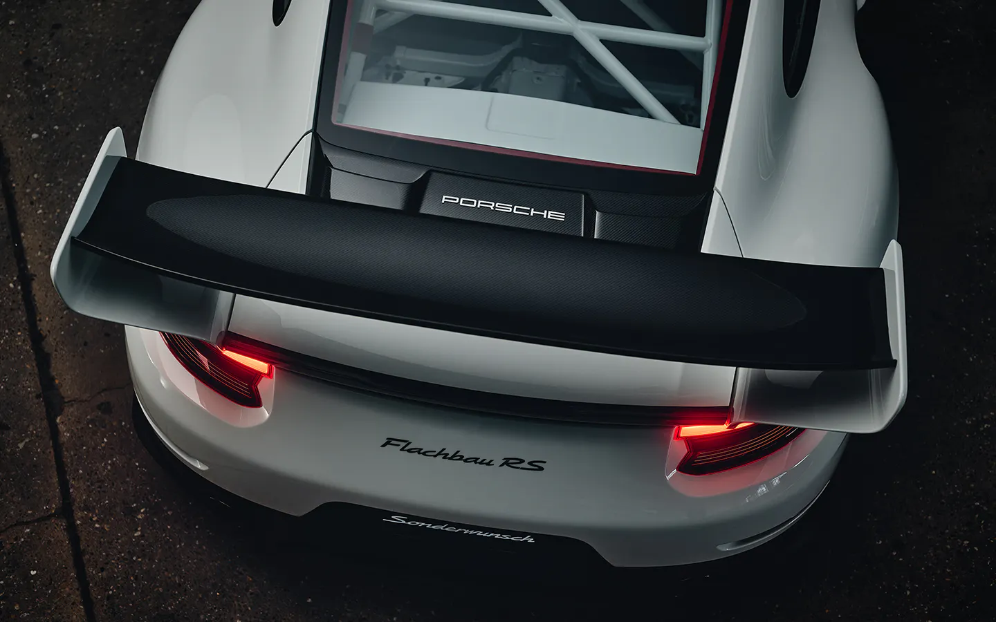 Rear view Porsche 911 Flachbau RS with fixed wing