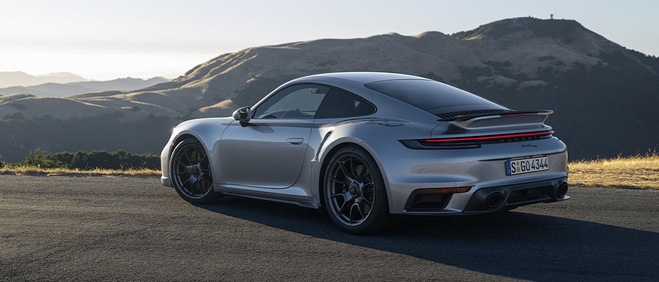 Rear three-quarters view of Porsche 911 Turbo 50 Years model