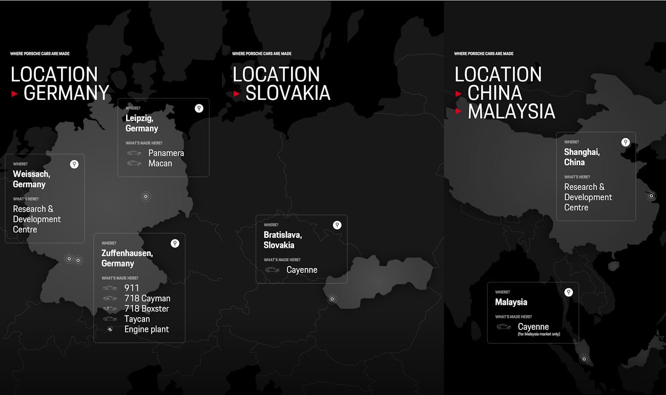 Graphic of global Porsche factories and China’s R&D location