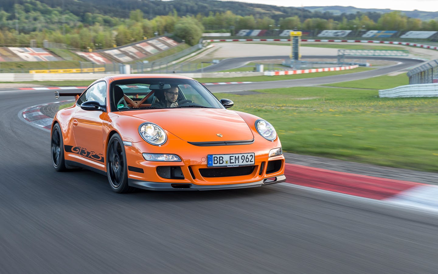 Porsche 911 GT3 RS (type 997.1) on racetrack
