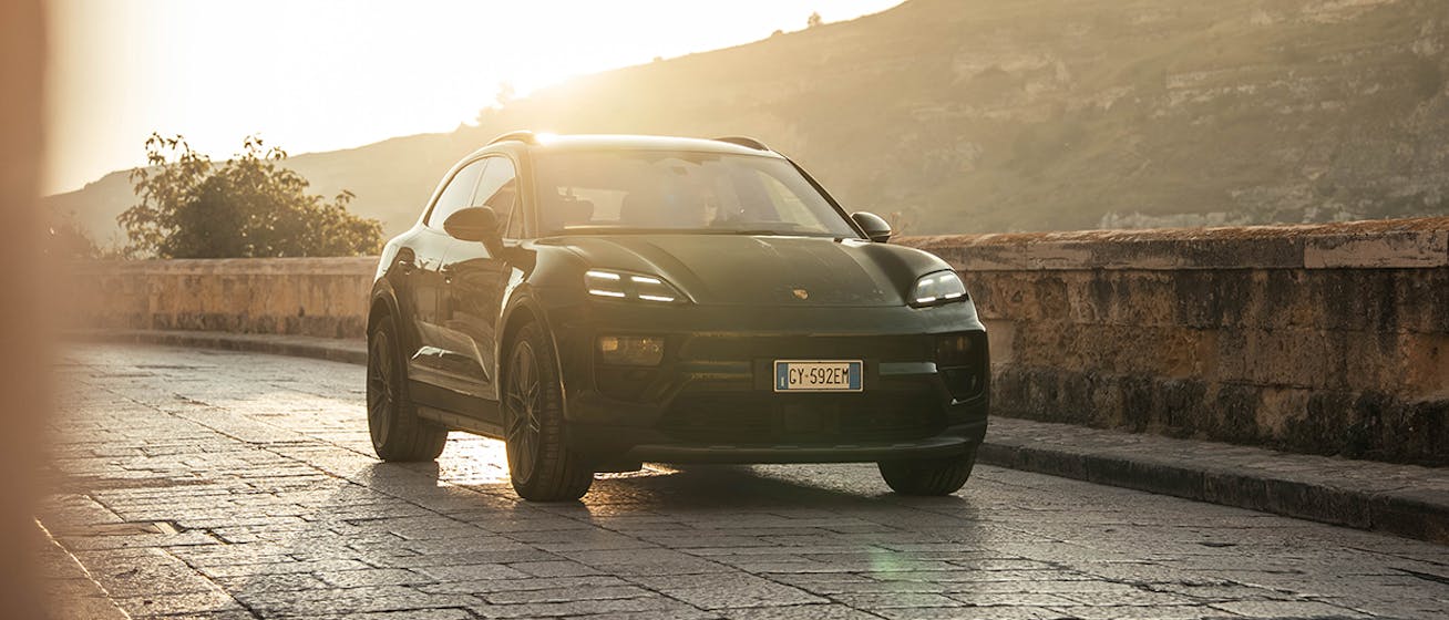 Porsche Macan 4S Electric in Oak Green in Italian countryside