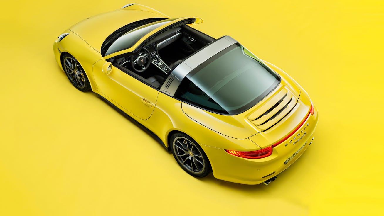Porsche 911 Targa (type 991) photographed in a yellow studio