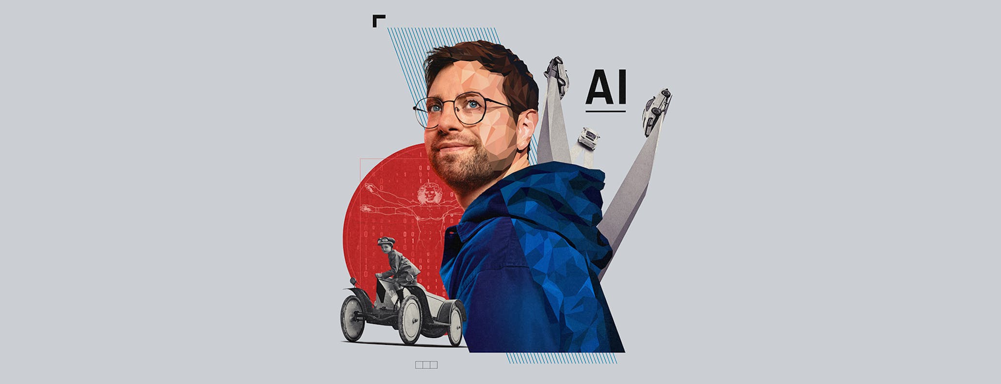 Composite CGI image of a Porsche employee working in AI