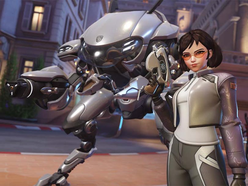 Game screengrab from Overwatch2 showing the Porsche-themed skin available for download