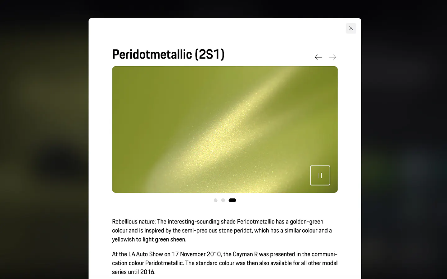 Detail of text from Peridot Metallic Paint To Sample paint Colour Configurator
