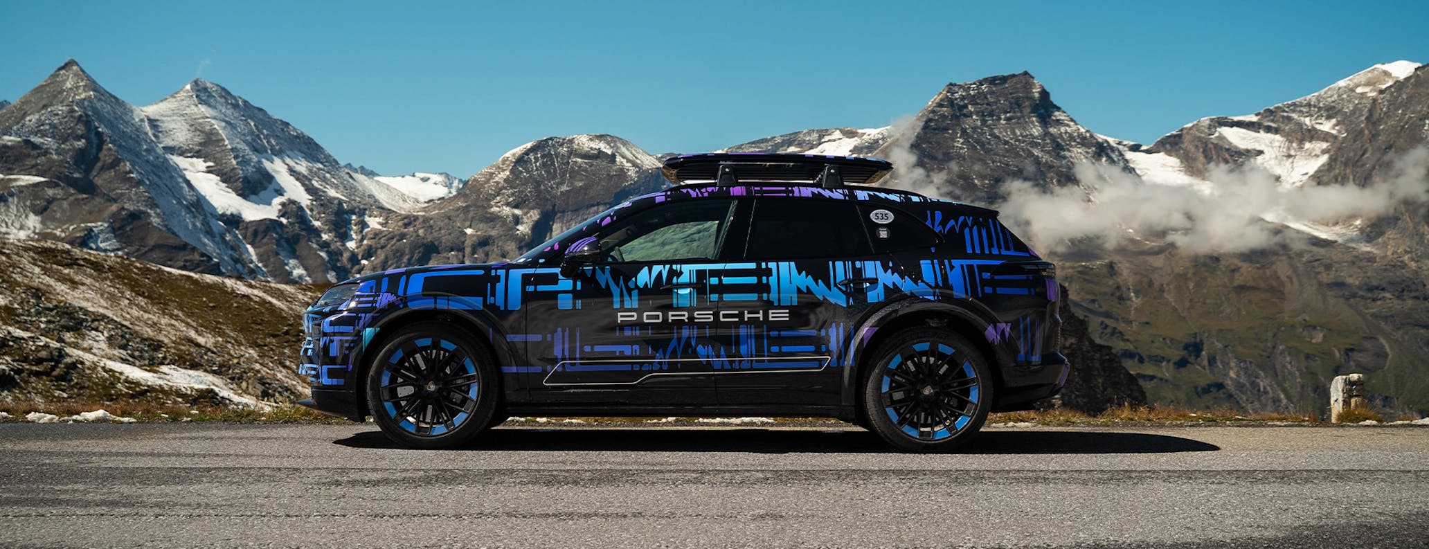 Porsche Cayenne Electric prototype on the Großglockner High Alpine Pass, Austria