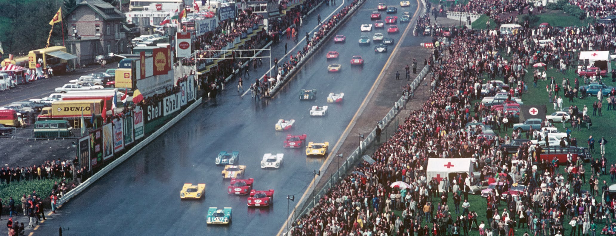 Historic colour photo of motor racing at Spa-Francorchamps