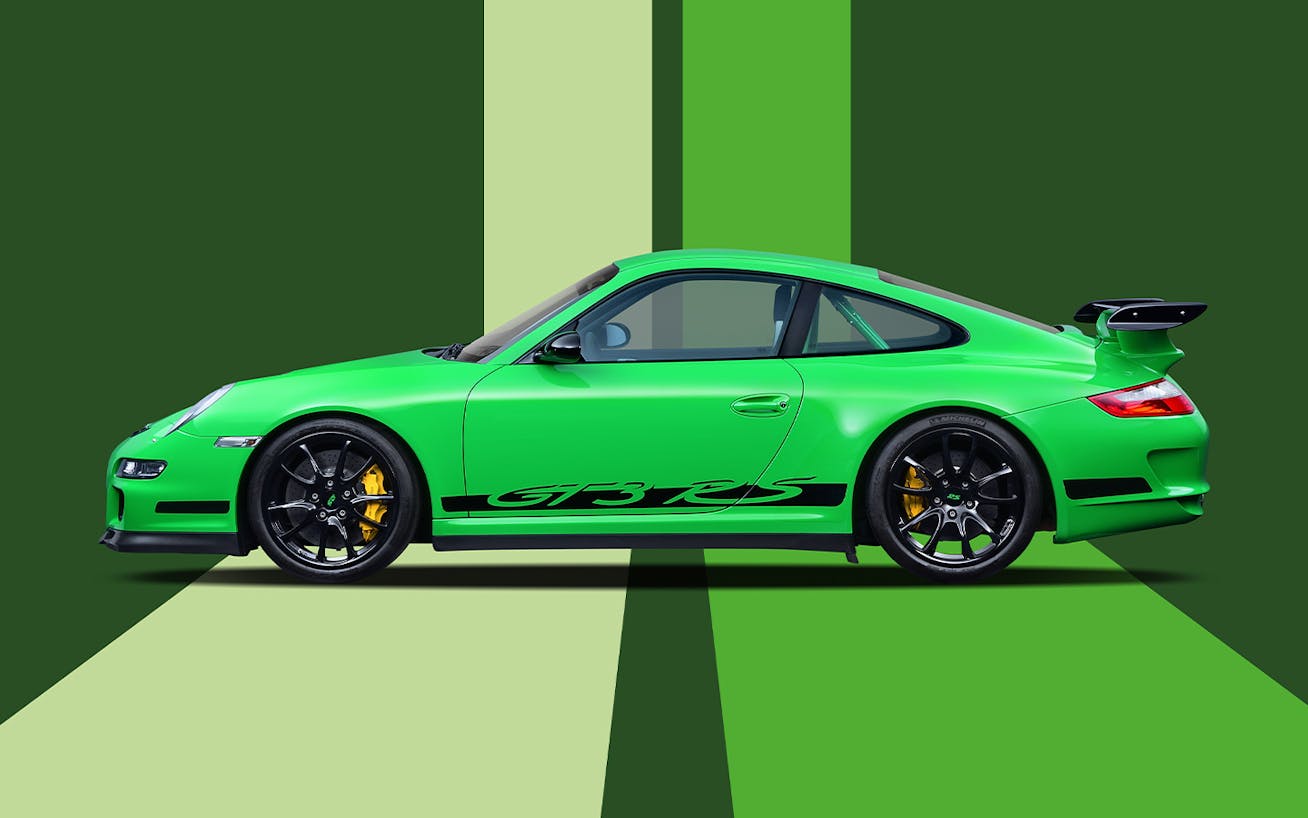 Custom Porsche poster featuring green Porsche 997 GT3 RS