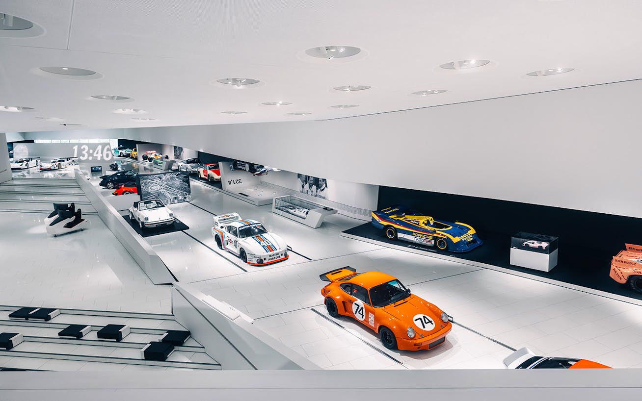 Porsche cars on display at the Porsche Museum