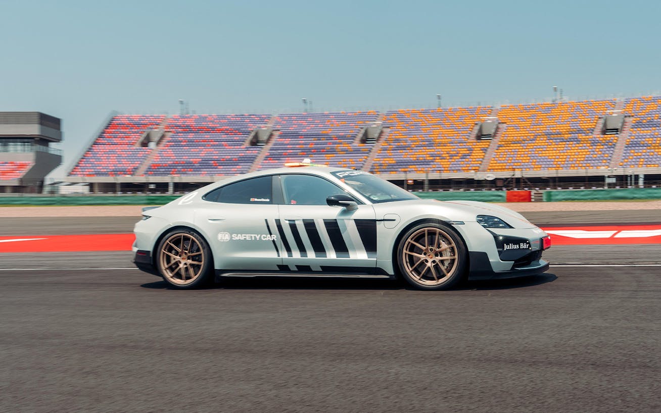 Taycan Turbo GT FIA Formula E safety car on track