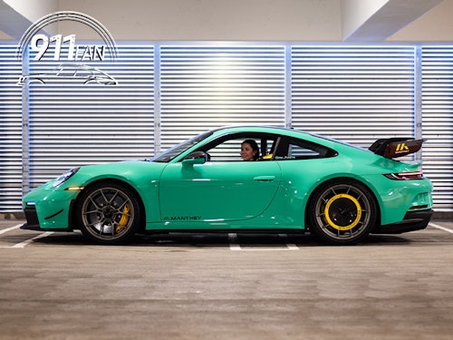 Jade Green Porsche 911 GT3 with Manthey Kit in profile